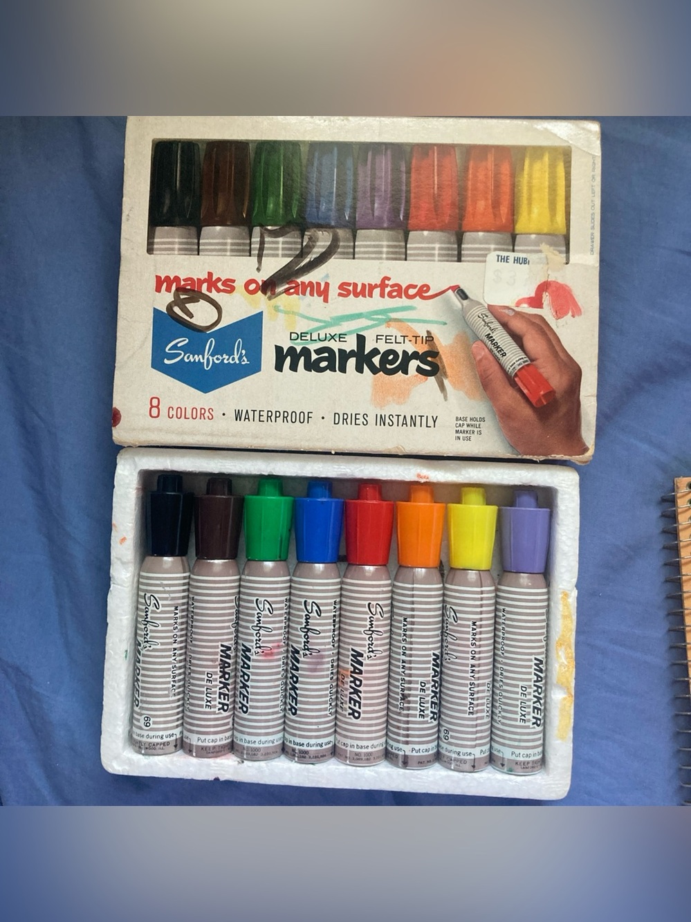 Vintage Sanfords Deluxe Felt Tip Markers Waterproof 8 Colors Box Set made in USA
